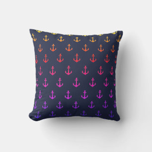 Rainbow Nautical Anchors Pattern Cushion