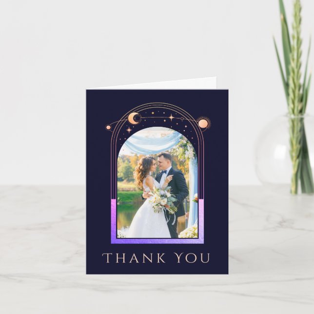 Rainbow Navy Celestial Wedding Thank You Card (Front)