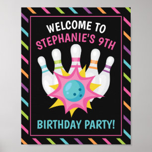 Rainbow Neon Bowling Birthday Party Welcome Sign