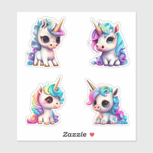 Rainbow Neon Pastel Kawaii Chibi Baby Unicorn (Sheet)