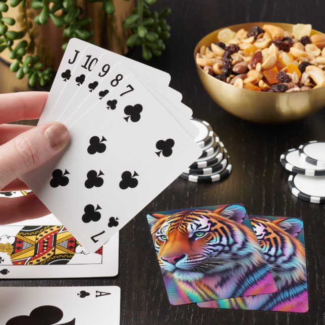 Rainbow Neon Psychedelic Tiger Digital Painting  Playing Cards (In Situ)