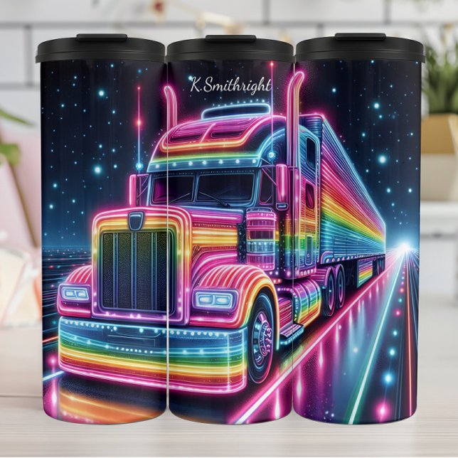 Rainbow Neon Semi Truck Space Thermal Tumbler (Creator Uploaded)