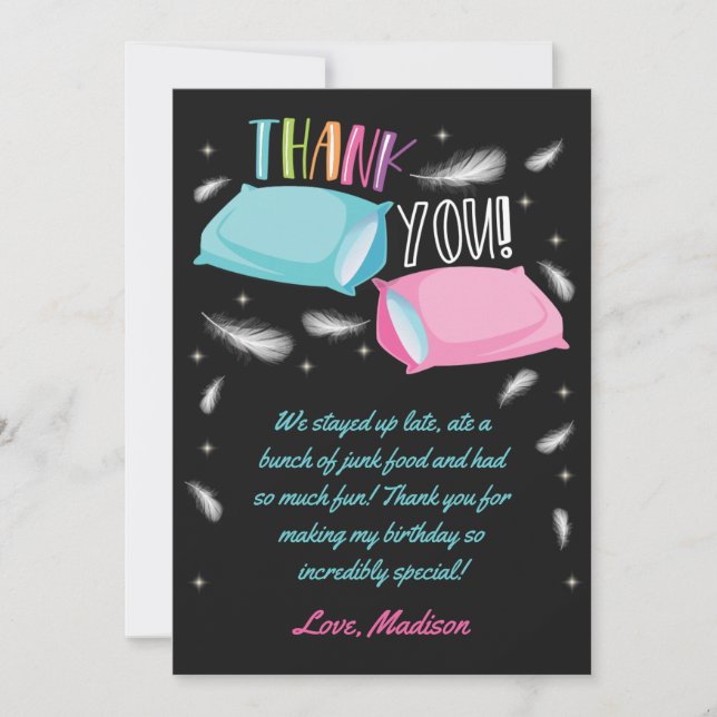 Rainbow Neon Slumber Party Birthday Sleepover Thank You Card (Front)