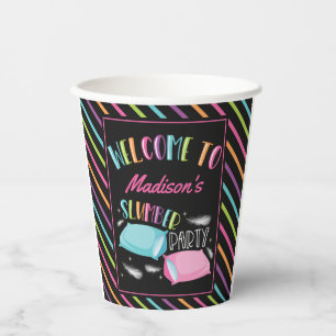 Rainbow Neon Slumber Party Sleepover Personalised Paper Cups