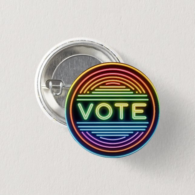 Rainbow Neon Vote Sign 3 Cm Round Badge (Front & Back)