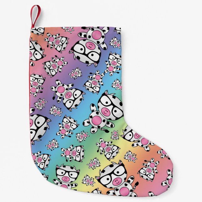 Rainbow nerd cow pattern small christmas stocking (Front)