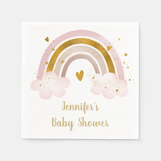 Rainbow Neutral Gold Pastel Baby Shower Napkin (Front)