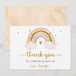 Rainbow Neutral Gold Pastel Baby Shower Thank You Card