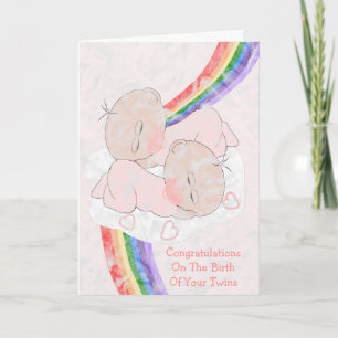 Rainbow New Born Twins Card