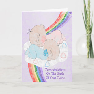 Rainbow New Born Twins Card