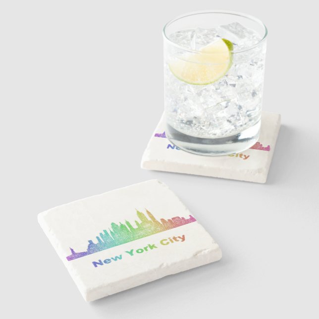 Rainbow New York City skyline Stone Coaster (Side)