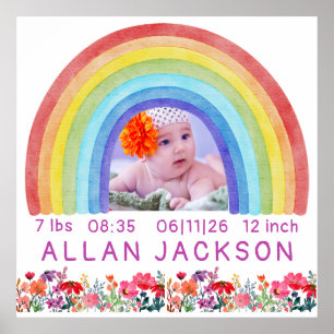 Rainbow Newborn Photo personalised Baby Gift  Poster