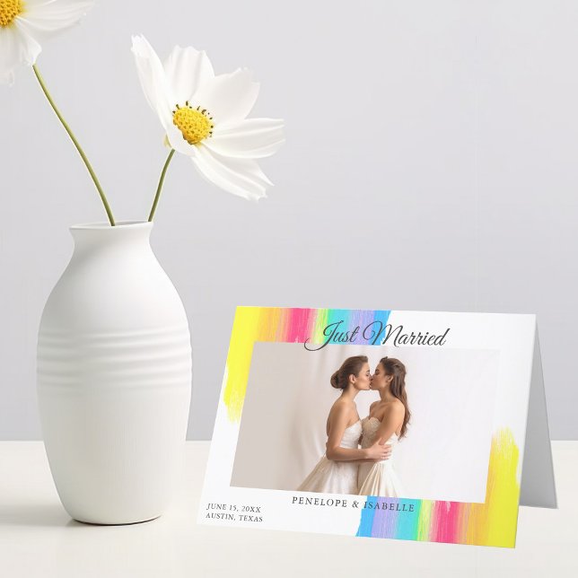 Rainbow Newlywed Photo Modern Just Married Wedding Announcement (Creator Uploaded)