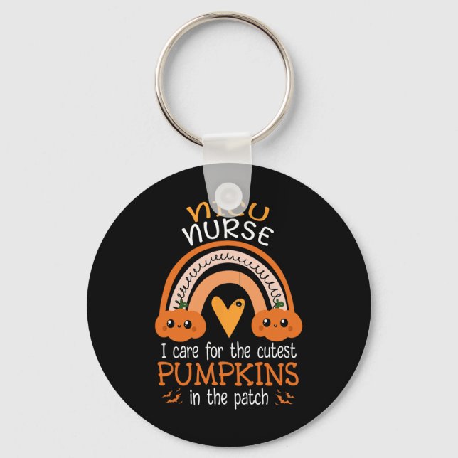 Rainbow NICU Nurse Cutest Pumpkins In The Patch Ha Key Ring (Front)