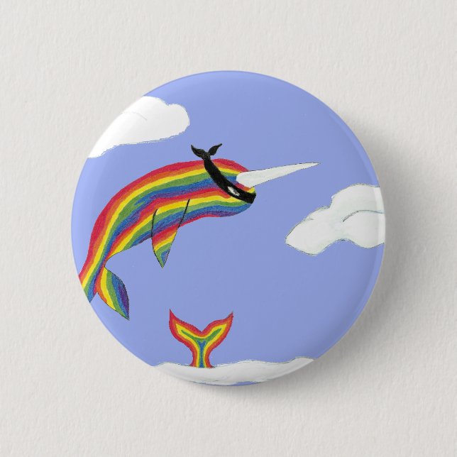 Rainbow Ninja Narwhal That Flies 6 Cm Round Badge (Front)