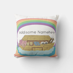 Rainbow Noah's Ark on White custom Name Cushion