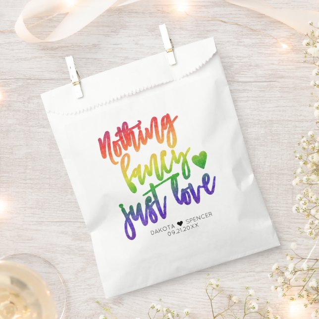 Rainbow Nothing Fancy Just Love | Casual Wedding Favour Bag (Clipped)