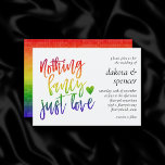 Rainbow Nothing Fancy Just Love | Casual Wedding Invitation<br><div class="desc">LOVE IS LOVE! Beautifully designed for a casual, intimate colourful rainbow event with minimal hand lettered wedding, anniversary, engagement, or elopement typography that's perfect for your simple or small reception, party or celebration with a modern handwritten script and heart. For coordinating products, please visit the store JustFharryn @ Zazzle.com #zazzlemade...</div>