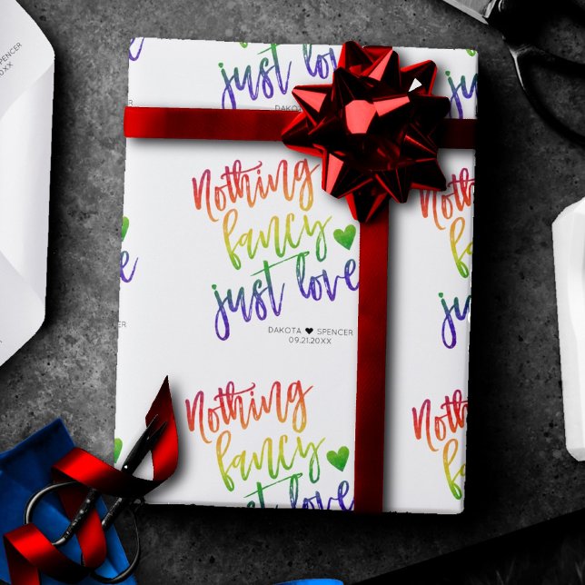 Rainbow Nothing Fancy Just Love | Casual Wedding Wrapping Paper (Creator Uploaded)