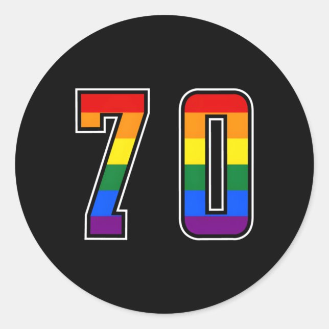 Rainbow Number 70 Team Junior Numbered Uniform Classic Round Sticker (Front)