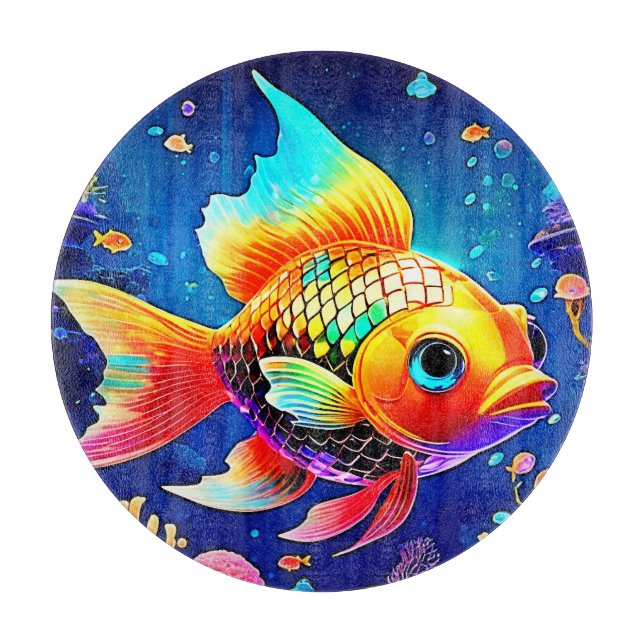 Rainbow Ocean Reef Fish Design Cutting Board (Front)