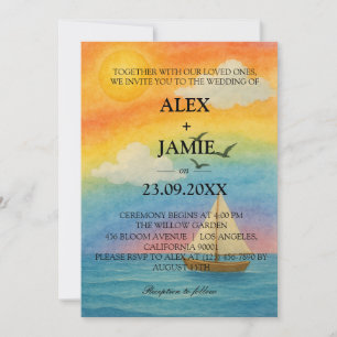 Rainbow Ocean Sunset LGBT Wedding Invitation
