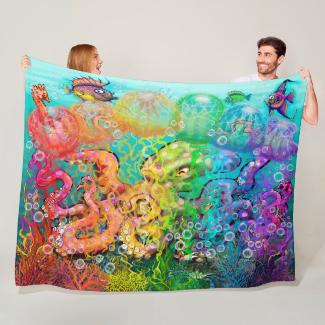 Rainbow Octopus Fleece Blanket (In Situ)