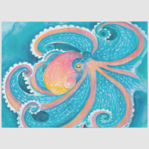 Rainbow Octopus tentacles Kraken Teal Watercolor Tissue Paper