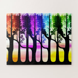 Rainbow of Abstract Pastel Coloured Trees Jigsaw Puzzle