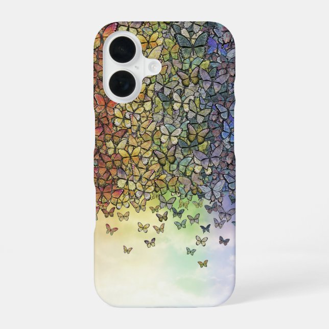 rainbow of butterflies aflutter iPhone 16 case (Back)