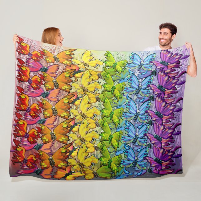 Rainbow of Butterflies Fleece Blanket (In Situ)
