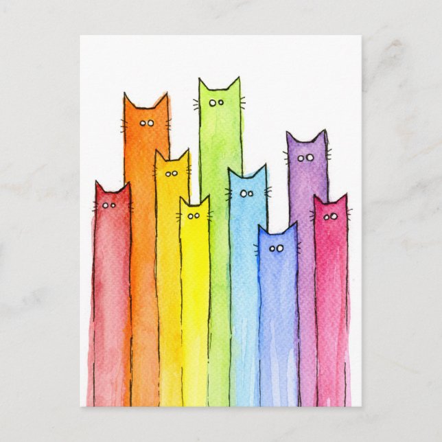 Rainbow of Cats Funny Postcard Card (Front)