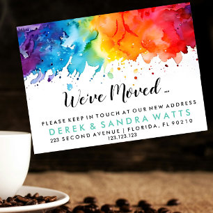 rainbow of colour Change of address we've moved Announcement Postcard