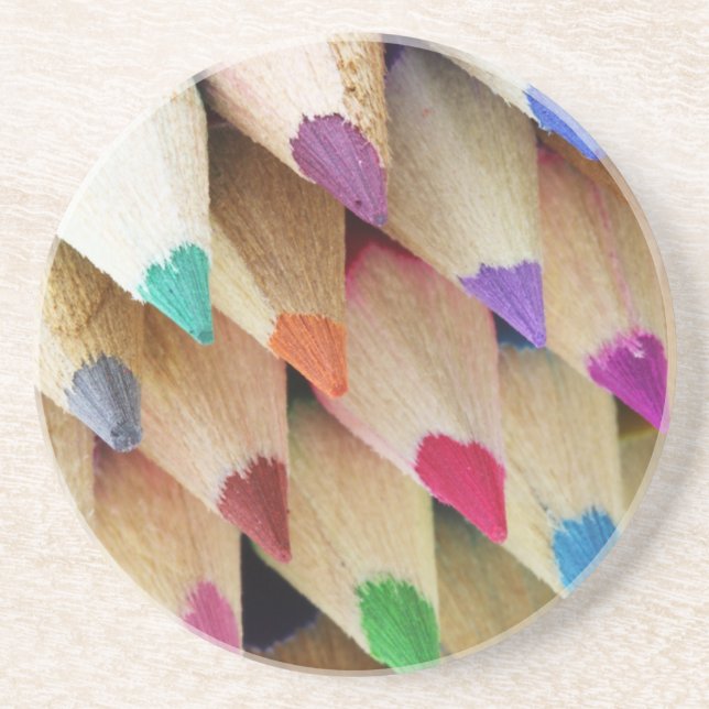 Rainbow of Coloured Pencil Points Coaster (Front)