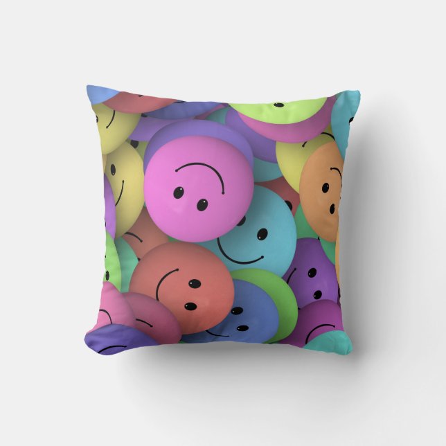 Rainbow of Colourful Happy Faces Cushion (Front)