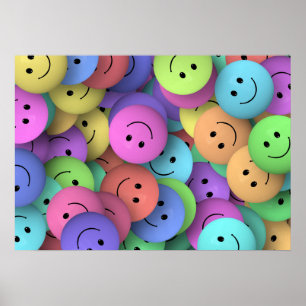 Rainbow of Colourful Happy Faces Poster