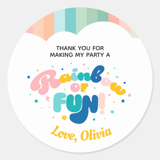 Rainbow of Fun Birthday Party Theme Sticker (Front)