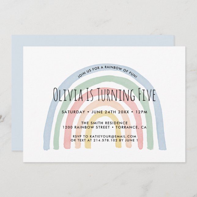 Rainbow Of Fun Rainbow 5th Birthday Invitation (Front/Back)