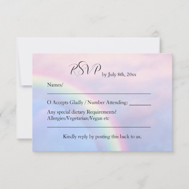 Rainbow of hope - pastel wedding RSVP card (Front)