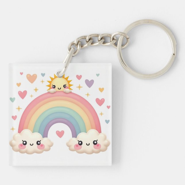 Rainbow of Love – Kawaii Hearts Key Ring (Back)