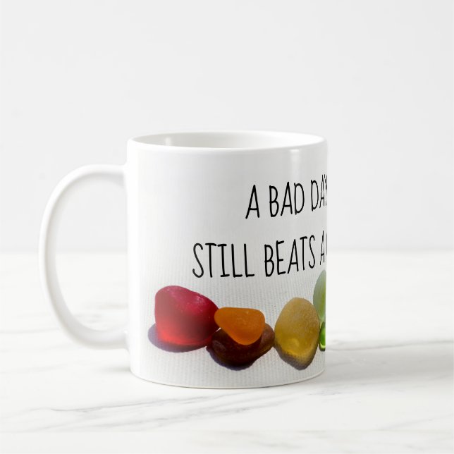 Rainbow of sea glass, beach glass funny mug (Left)
