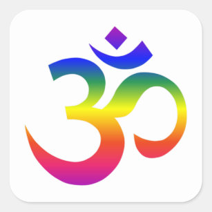 Rainbow ohm design (Om or Aum Indian sacred sound) Square Sticker