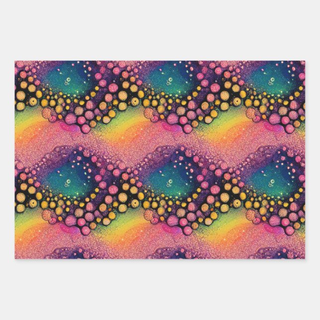 Rainbow Oil and Water Repeating Pattern Wrapping Paper Sheet (Front)