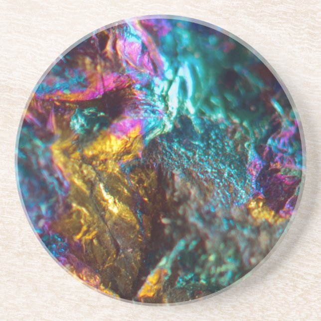 Rainbow Oil Slick Crystal Rock Coaster (Front)