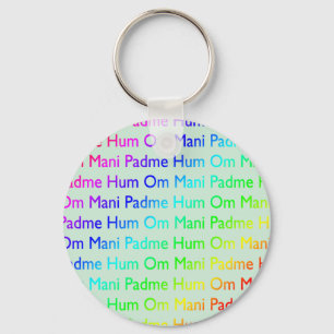 Rainbow Om Mani Padme Hum (on Baby Blue) Key Ring