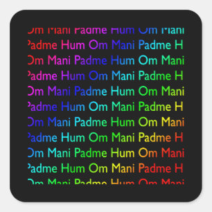 Rainbow Om Mani Padme Hum (on Black) Square Sticker