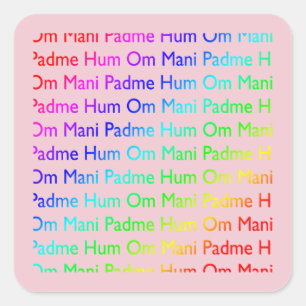 Rainbow Om Mani Padme Hum (on Pink) Square Sticker