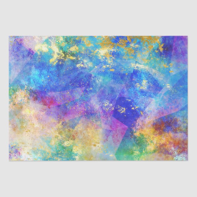 Rainbow Ombre and Gold Fire Opal Pattern Tissue Paper (Front)