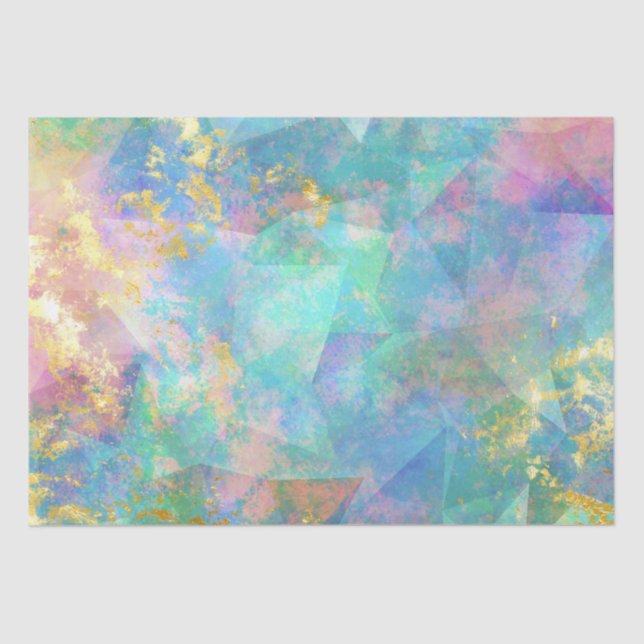 Rainbow Ombre and Gold Fire Opal Pattern Tissue Paper (Front)
