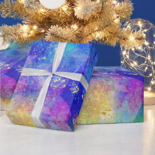 Rainbow Ombre and Gold Fire Opal Pattern Wrapping Paper